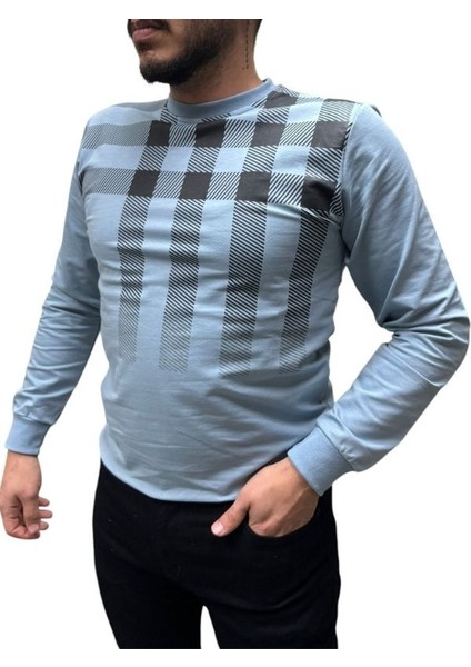 Baskı Desenli 2 Iplik Erkek Sweat - Kare
