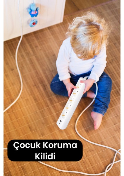 SP-517 Beşli USB Type C Çocuk Korumalı Grup Priz Uzatma Kablosu