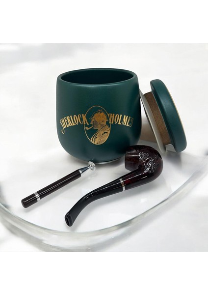Sherlock Holmes El Yapımı Seramik Pipo Tutun Kavanozu Yeşil