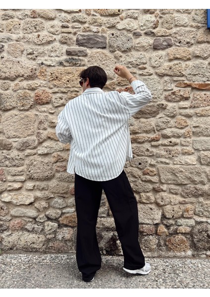 Beyaz Çizgili Uzun Kol Modal Gömlek fırsatları