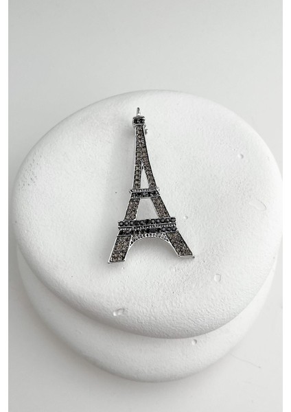 Hematit Taşlı Paris Eyfel Kulesi Broş (6cm)
