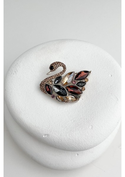 Mekik Taşlı Kuğu Broş (4 cm)