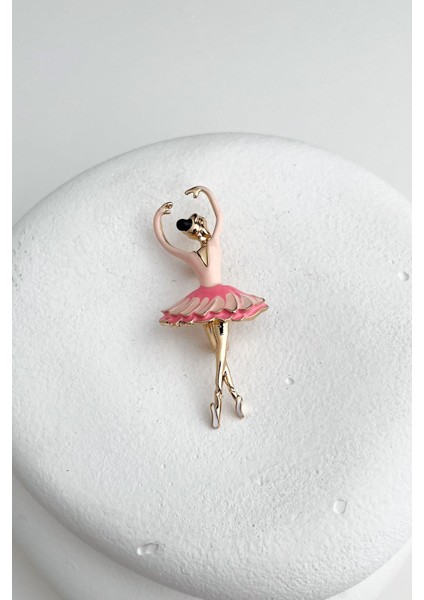 Pembe Kıyafetli Mineli Balerin Broş (5cm)