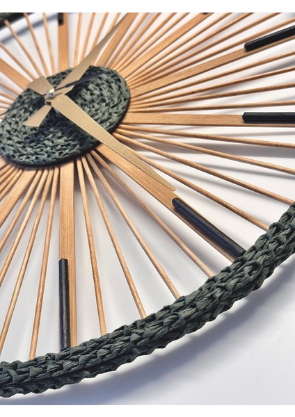 40 cm El Yapımı Bambu Rafya Dekoratif Duvar Saati