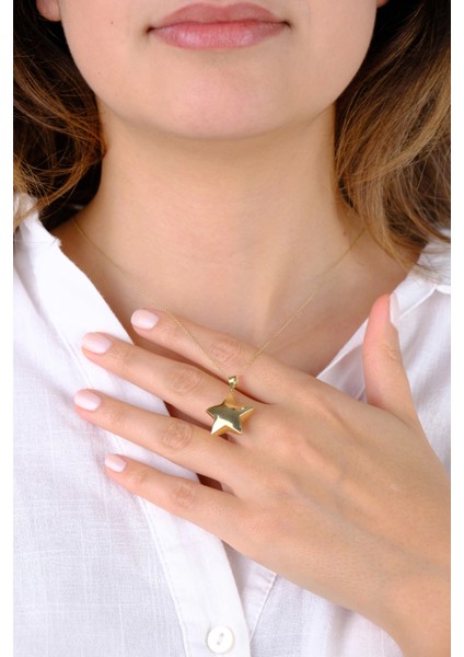 14 Ayar Altın Bombeli Yıldız Kolye Ucu modelleri