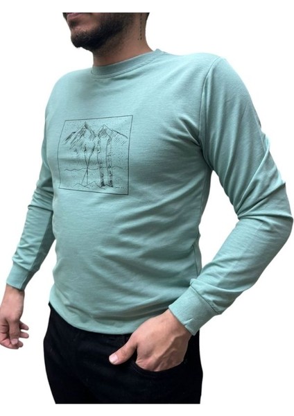 Baskı Desenli 2 Iplik Erkek Sweat - Kayak