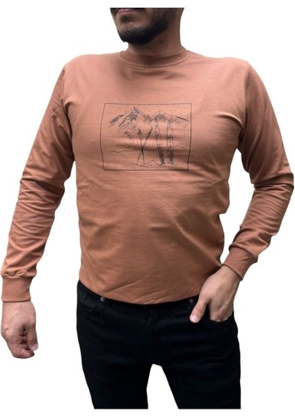 Baskı Desenli 2 Iplik Erkek Sweat - Kayak