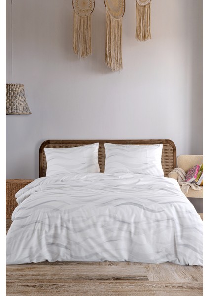 Wave Grey %100 Pamuk Çift Kişilik Nevresim Seti