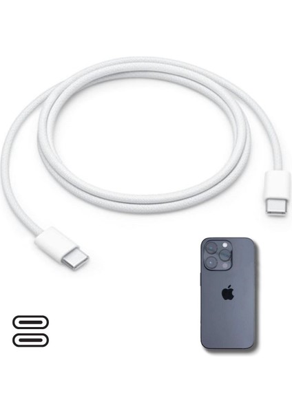 Apple 15/15 Pro Type-C To Type-C Hasır Örgü Hızlı Şarj Kablosu (1m)