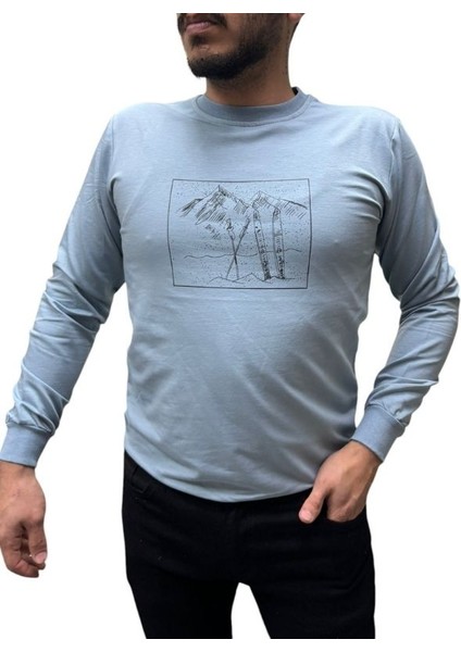 Baskı Desenli 2 Iplik Erkek Sweat - Kayak