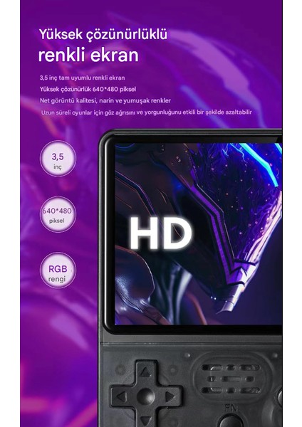 R36S Retro 3.5 Inç IPS Ekran El Oyun Konsolu Açık Kaynak Linux Sistemi 64GB 15000 + Oyunlar Siyah