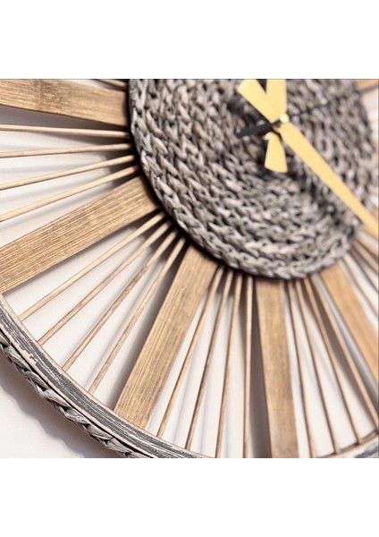 40 cm El Yapımı Antik Gri Eskitme El Yapımı Rustik Bambu Rattan Dekoratif Duvar Saati