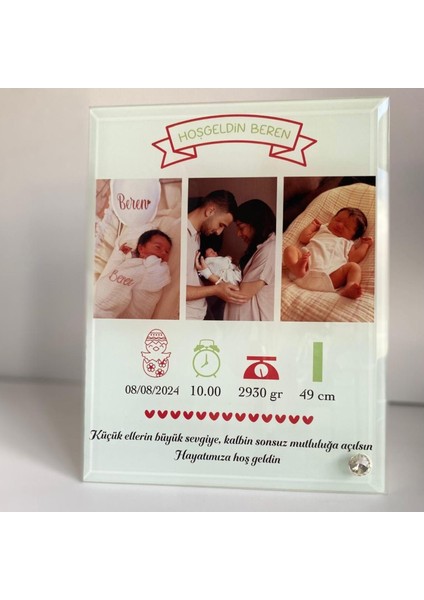 3 Fotoğraf ve Mesajlı Bebek Doğum Cam Çerçeve