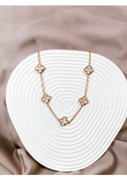 14K Altın Kaplama Çelik Kolye – Yonca Detaylı Zarif Tasarım fiyatları