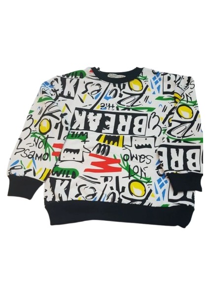 5-14 Yaş Erkek Çocuk Sweat-Shirt Baskılı Beyaz 8-9 Yaş Beyaz - Renkli