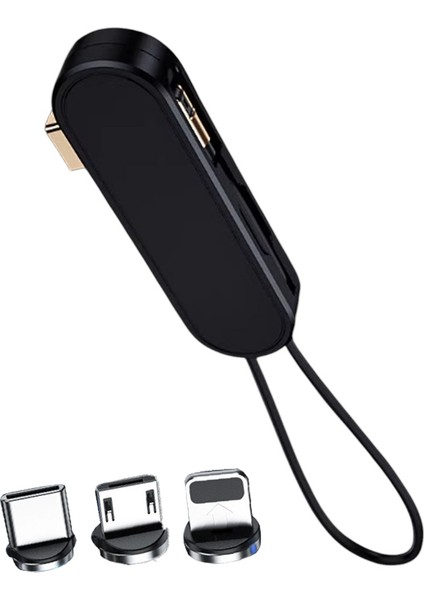 Powermaster PM-25904 Siyah 3 In 1 Type C- Lightning Micro USB Manyetik Uç Taşınabilir Şarj Data Kablosu