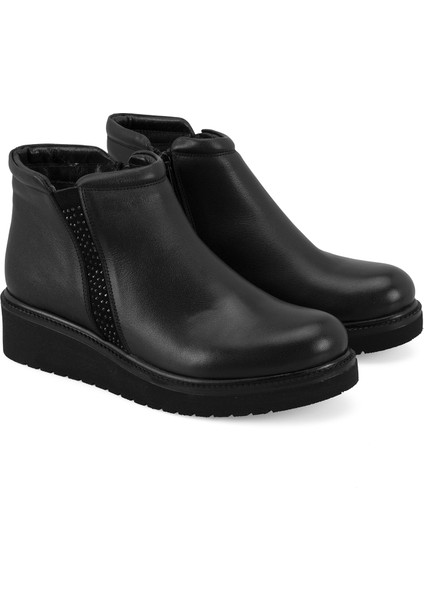 Paulina Siyah Kadın Lastikli Deri Bot