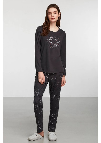 Kadın Kalp Desenli Pijama Takım Antrasit fiyatları