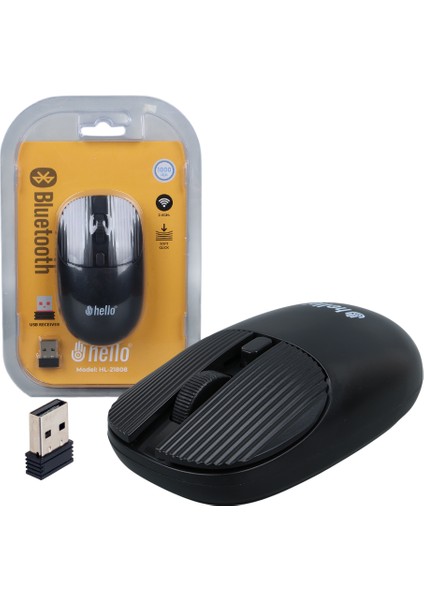 Hello HL-21808 Siyah 1000 Dpı 2.4 Ghz Kablosuz Bluetooth Mouse Ev Ofis Bilgisayarı Mouse Fare
