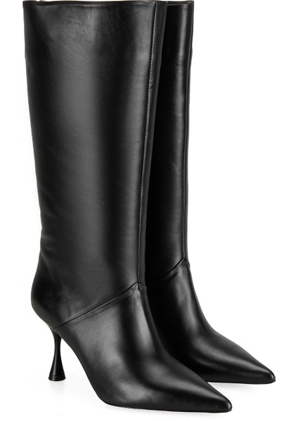 Miral Siyah Kadın Topuklu Deri Çizme
