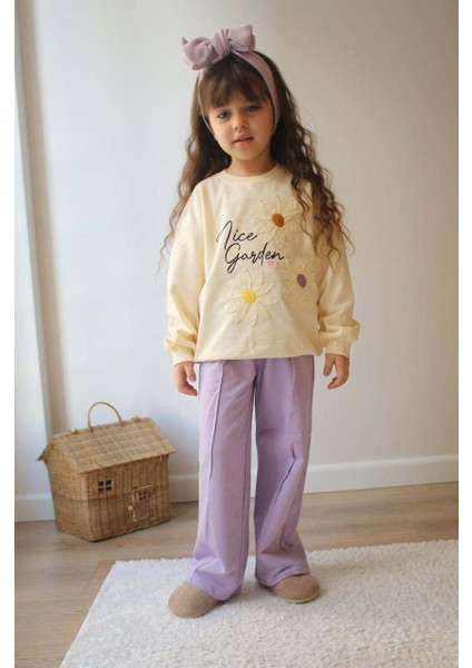 Kız Çocuk Papatya Modelli Ispanyol Paça 2li Takım