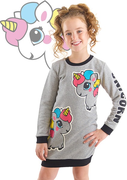 Unicorn Kız Çocuk Gri Sweat Elbise
