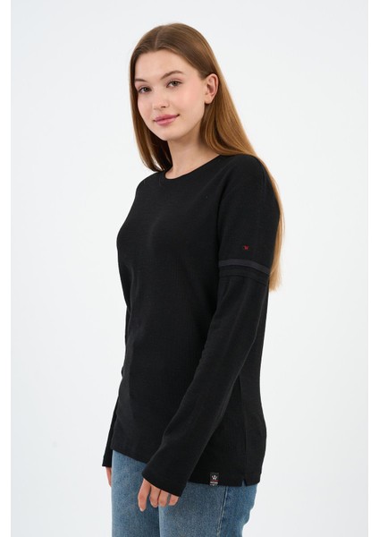 Kol Detaylı Bisiklet Yaka Basic Sweatshirt (WK25425)