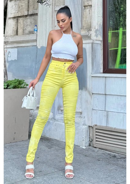 Sarı Yüksek Bel Skinny Jean Pantolon