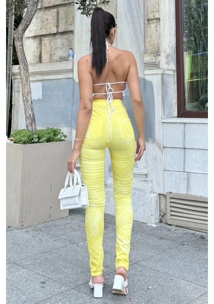 Sarı Yüksek Bel Skinny Jean Pantolon modelleri
