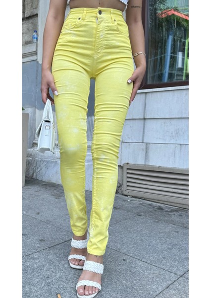 Sarı Yüksek Bel Skinny Jean Pantolon indirimleri