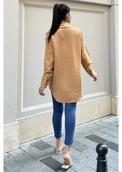 Taş Kahve Keten Taşlı Klasik Gömlek fırsatları