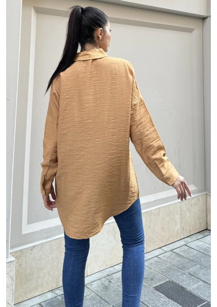 Taş Kahve Keten Taşlı Klasik Gömlek indirimleri