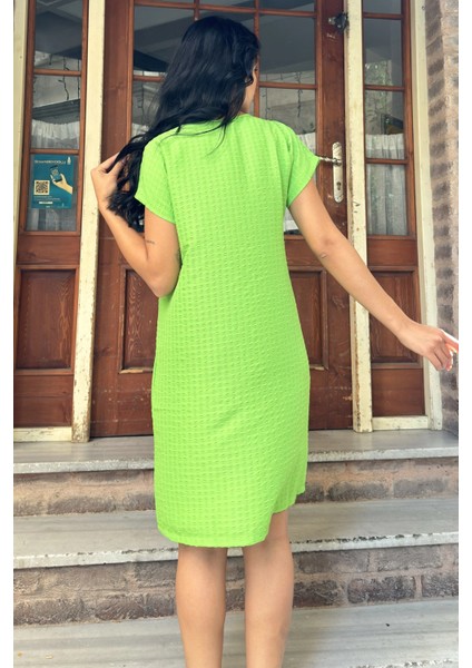 Yeşil Lotus Kumaş Cep Detaylı Rahat Midi Elbise modelleri