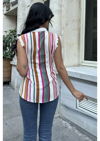 Haki Çizgili Kolsuz Viskon Gömlek indirimleri