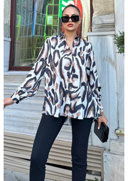 Kahve Saten Desenli Klasik Salaş Dobe Gömlek fiyatları