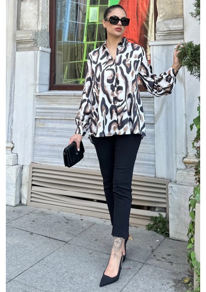 Kahve Saten Desenli Klasik Salaş Dobe Gömlek modelleri