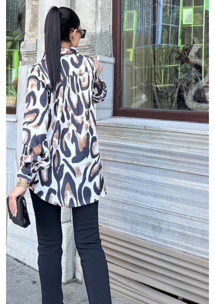 Kahve Saten Desenli Klasik Salaş Dobe Gömlek fırsatları