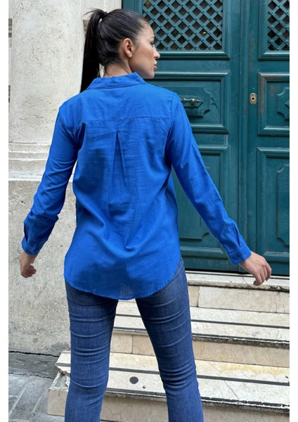 Saks Taş Işlemeli Pamuk Keten Klasik Gömlek indirimleri