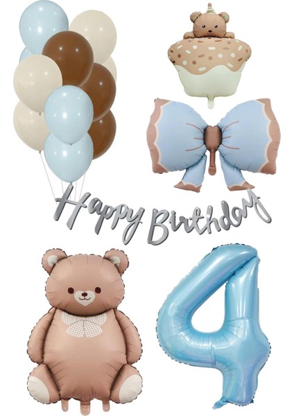 Retro 4 Yaş Ayıcık Temalı Erkek Bebek Konsept Doğum Günü Seti