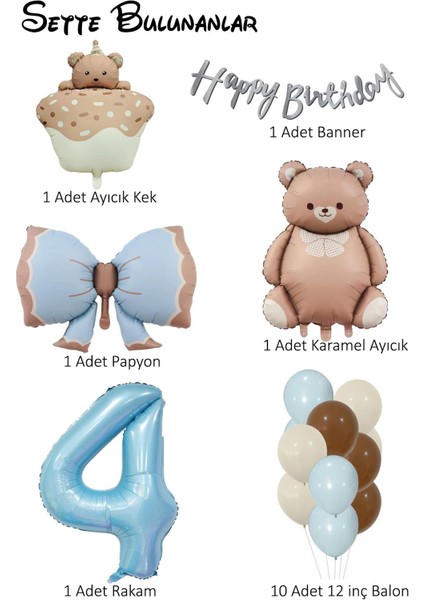 Retro 4 Yaş Ayıcık Temalı Erkek Bebek Konsept Doğum Günü Seti fiyatları