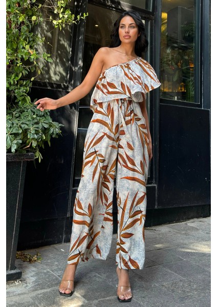 Turuncu Tek Omuz Fırfır Detaylı Tulum fiyatları