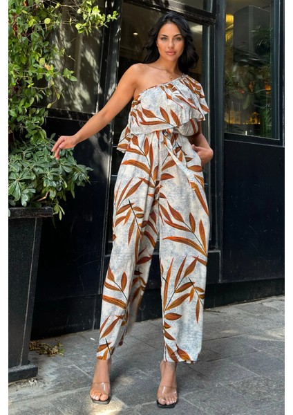 Turuncu Tek Omuz Fırfır Detaylı Tulum fırsatları