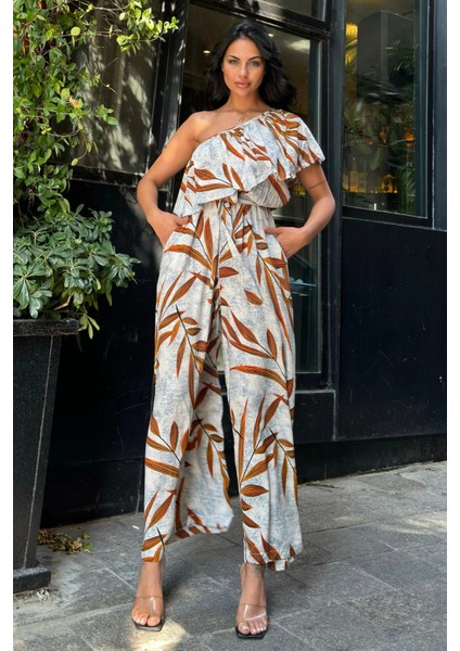 Turuncu Tek Omuz Fırfır Detaylı Tulum indirimleri