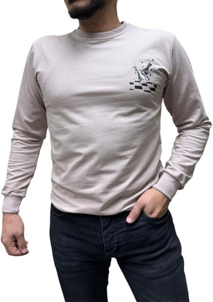 Baskı Desenli 2 Iplik Erkek Sweat - Santranç fiyatları