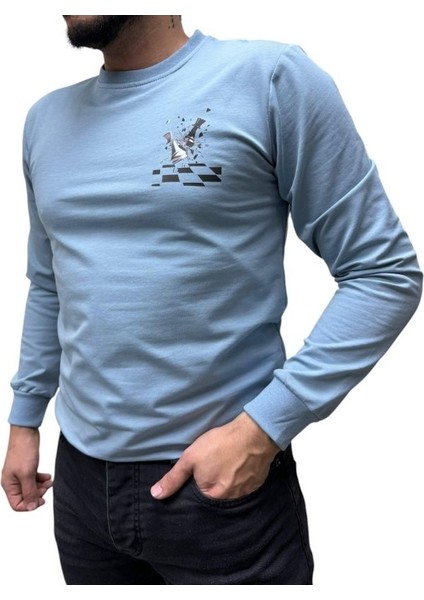 Baskı Desenli 2 Iplik Erkek Sweat - Santranç modelleri