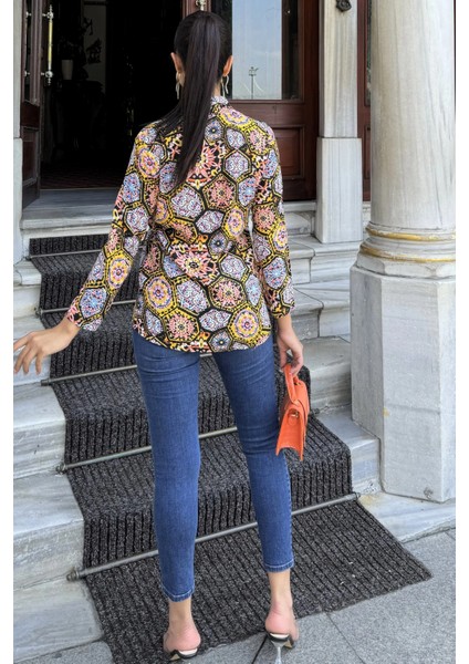 Kadın Multi Color Klasik Yaka, Uzun Kol, Digital Baskılı Kumaş, Regular Kalıp/kesim, Gömlek
