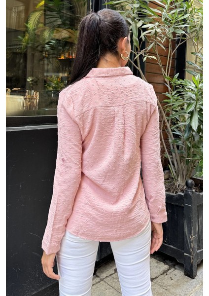 Kadın Pembe Terletmez Ponponlu Özel Kumaş, Fit Kesim, Uzun Kollu Gömlek indirimleri