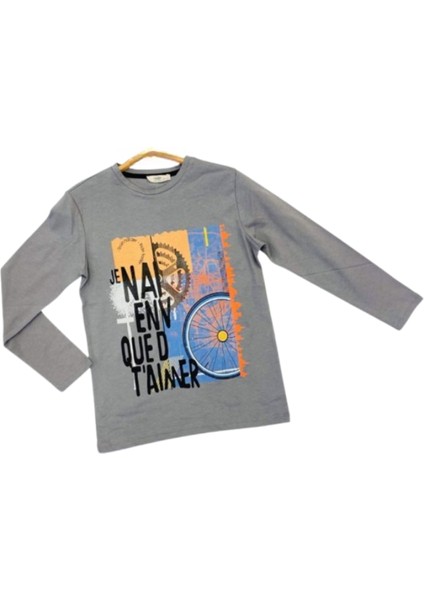 4-14 Yaş Erkek Çocuk Sweat - Shirt Baskılı Uzun Kol Koyu gr Gri 10-11 Yaş fiyatları