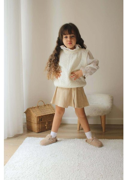 Kız Çocuk Yakalı Triko Süveterli Etekli 2li Takım