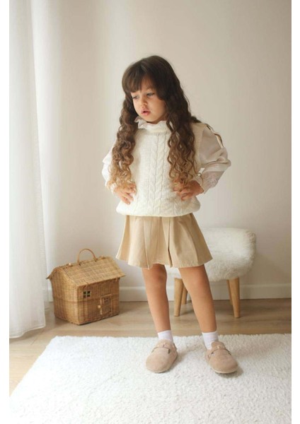 Kız Çocuk Yakalı Triko Süveterli Etekli 2li Takım modelleri